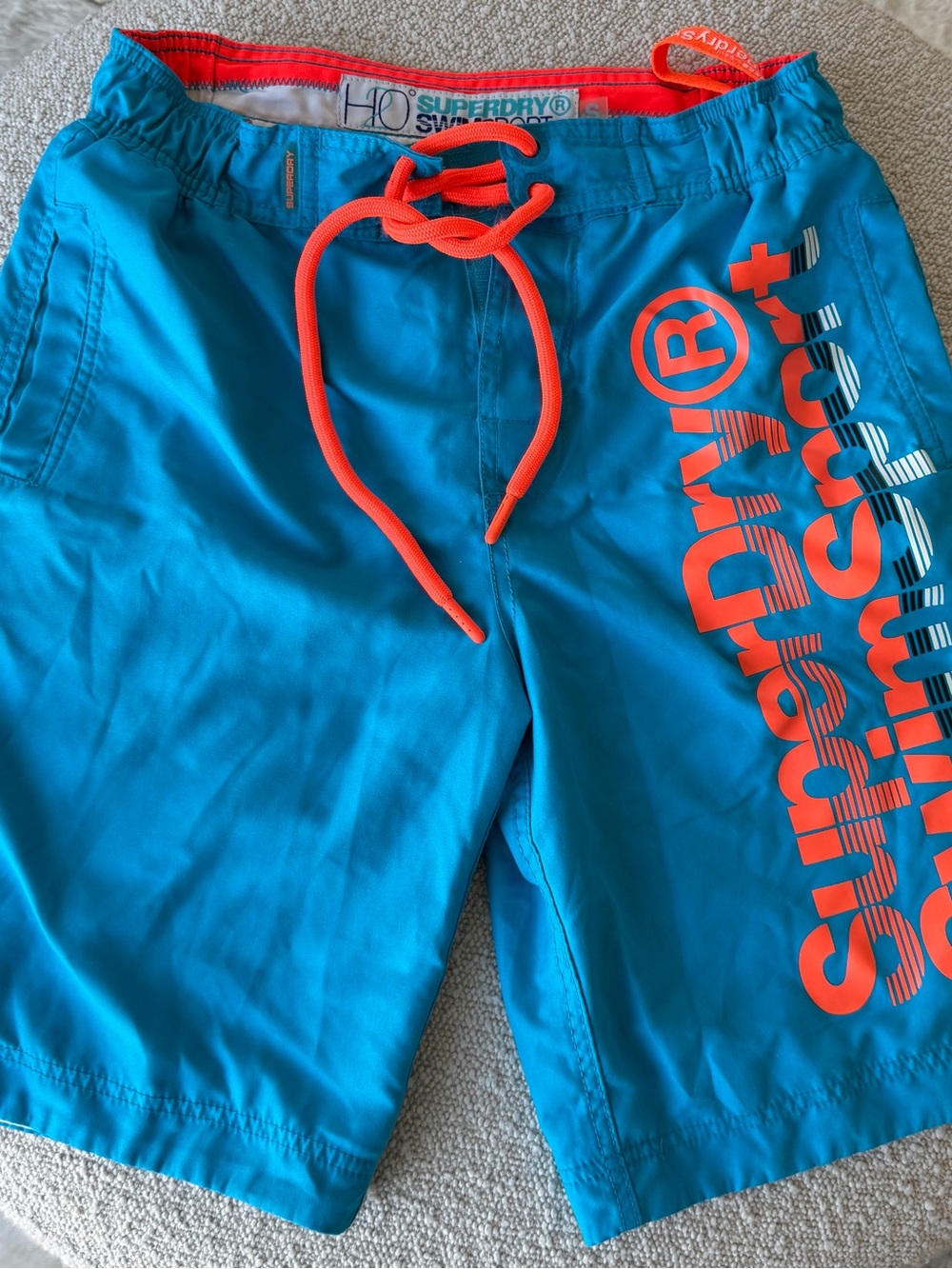 Superdry Swimshorts Teal with Neon Orange Drawcord Size S